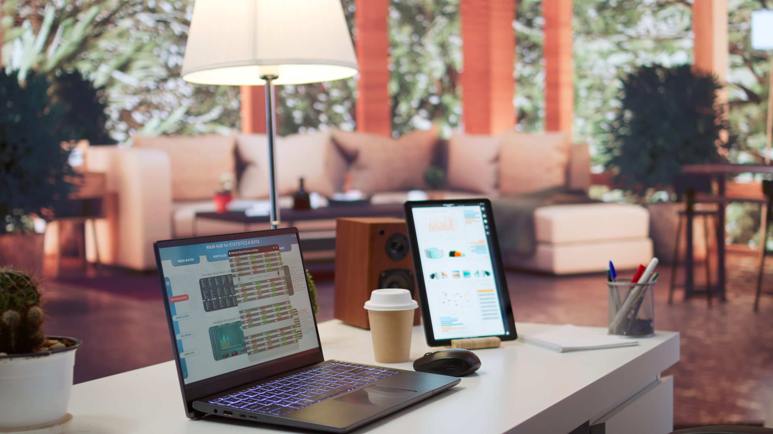 CASE STUDIES - customer data success stories 1 empty home setup desk filled with documents financial reports scaled